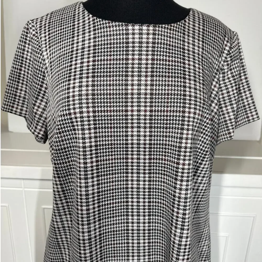 Calvin Klein Houndstooth Sheath Dress Knee Length Short Sleeve Career Sz 14 New